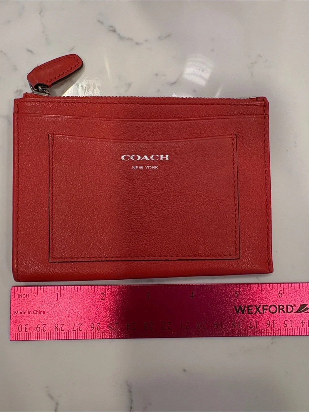 Coach terracotta /red Leather Zip Card Case with Key Ring